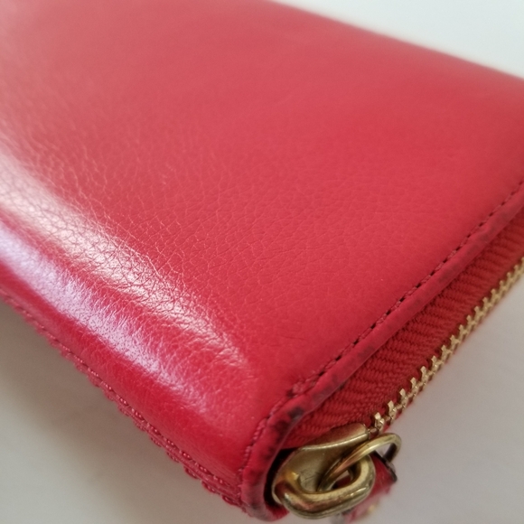 Coach Red Leather Zip Around Wallet - Picture 9 of 16